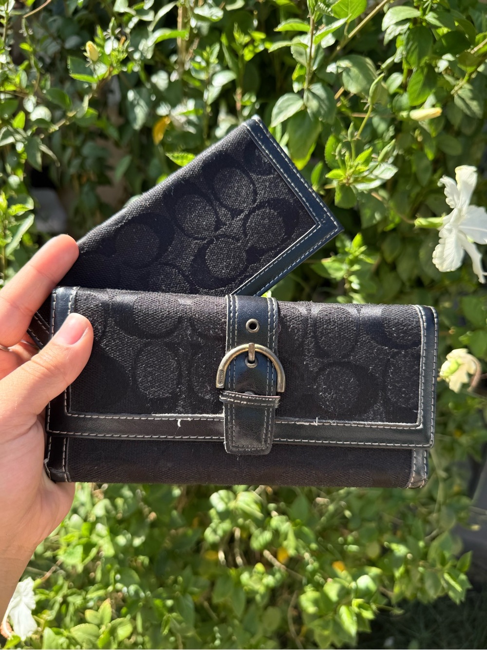 Coach Black Signature Canvas Wallet and Card Case Set